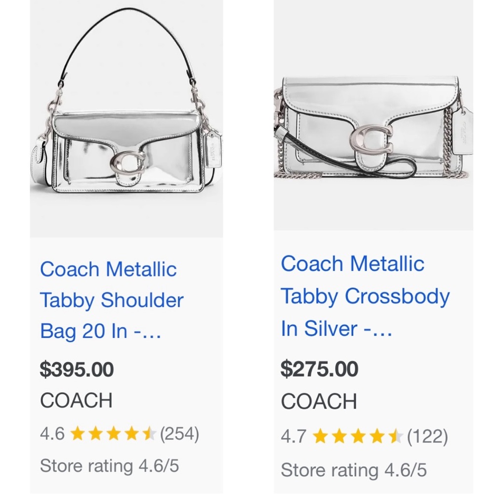 Coach Tabby Shoulder Bag 20 In Metallic silver NWT with crossbody strap - Picture 17 of 17